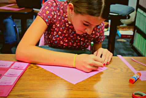 Seventh grader Bella Swartwood does math homework.